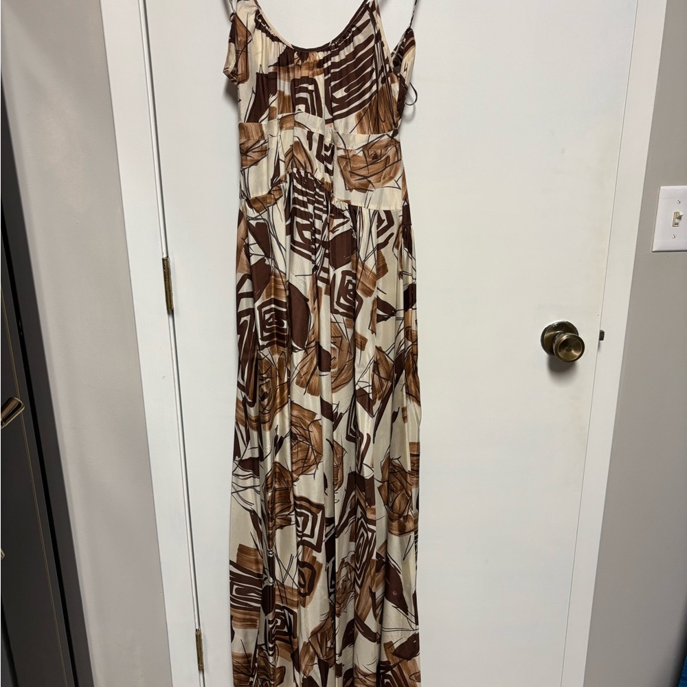 Marni Geometric Brown and Cream Maxi Dress